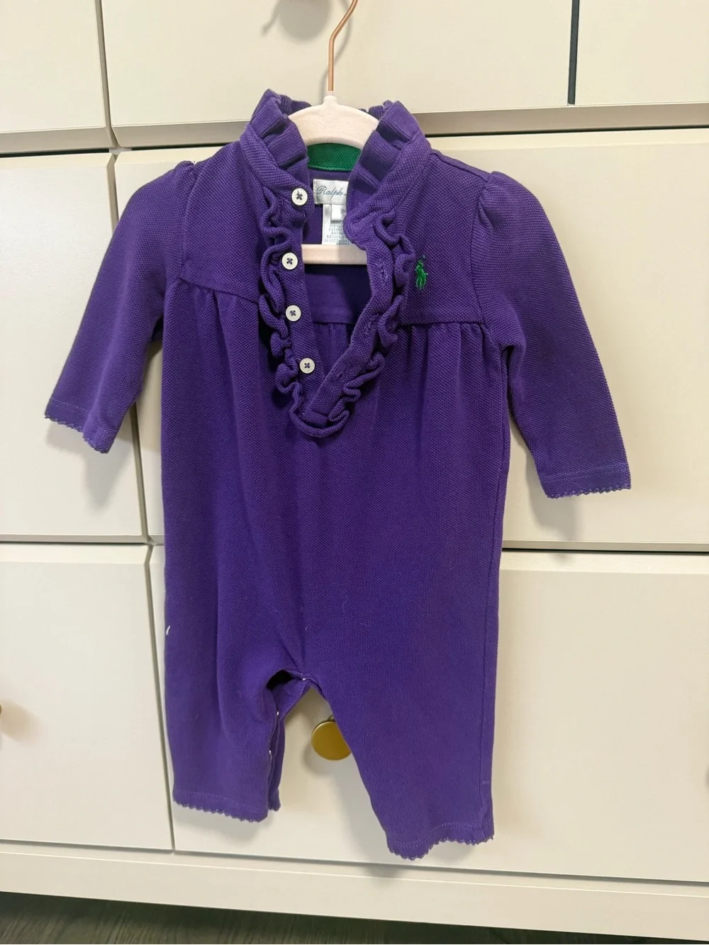 Ralph Lauren Purple Ruffle-Trim Footie One-Piece